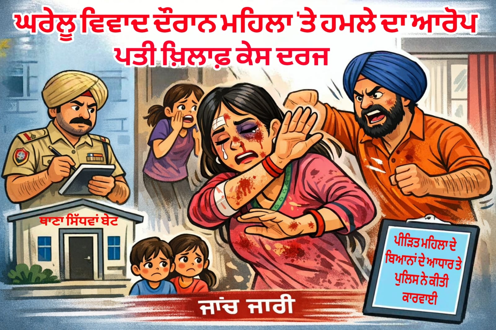ਘਰੇਲੂ ਵਿਵਾਦ ਦੌਰਾਨ ਮਹਿਲਾ 'ਤੇ ਹਮਲੇ ਦਾ ਆਰੋਪ, ਜਗਰਾਉਂ 'ਚ ਪਤੀ ਖ਼ਿਲਾਫ਼ ਕੇਸ ਦਰਜ